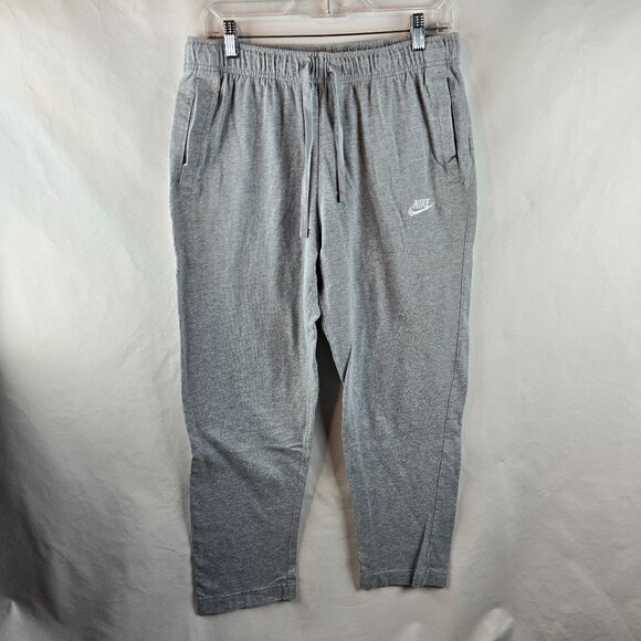 Nike Sweatpants Mens Large Grey Heather Sportswear Club Fleece Jersey Open Hem - Picture 1 of 12